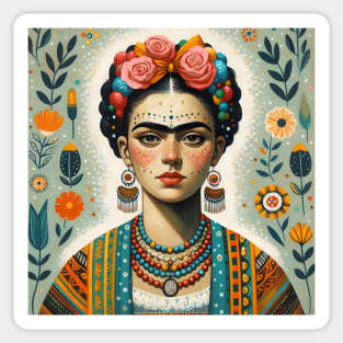 Latina woman frida kahlo looklike folk portrait Sticker